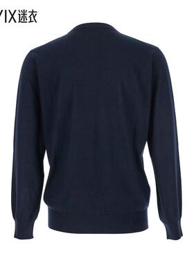 【秋冬新品】Kangra Cashmere 男款Trims 蓝色圆领罗纹羊毛男士毛