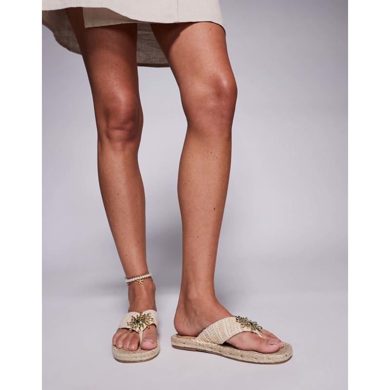 South Beach 女士 凉鞋 Sun 拉菲草编织人字拖(自然色)