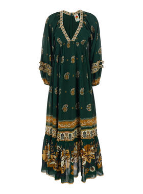 FARM Rio 女士 连衣裙 'Ayla' 绿色全幅花朵图案粘胶纤维长款