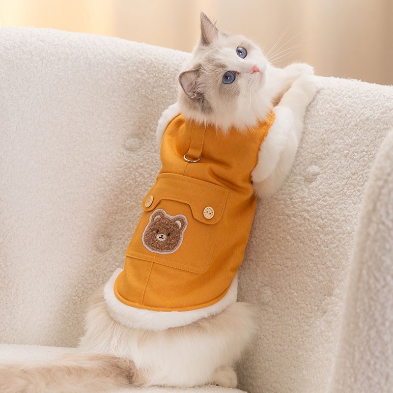 宠物猫咪秋冬季加厚保暖可牵引衣服防掉毛英短美短蓝猫暹罗猫通用