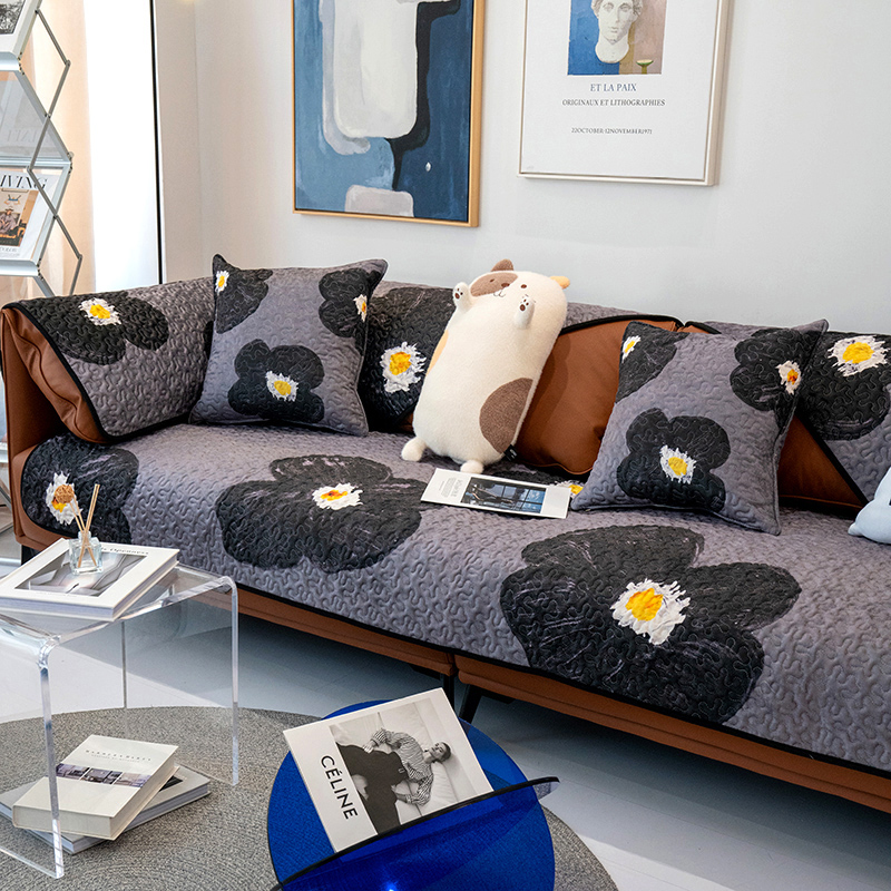 油画风深色大花沙发垫耐脏防滑客厅沙发坐垫柔软舒适四季通用套罩