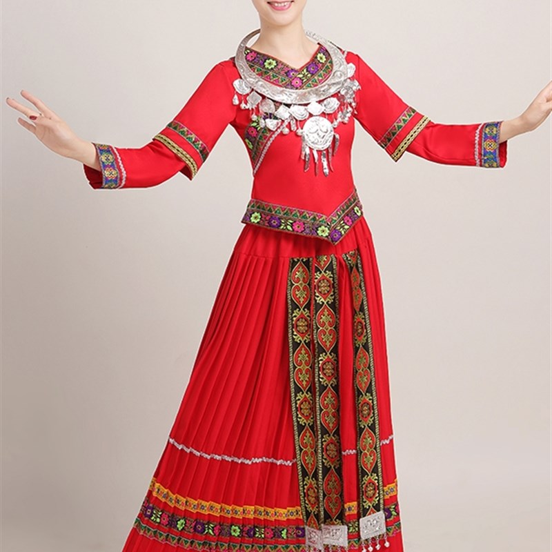 新款苗族舞蹈演出服成人男女少数民族服装土家族葫芦丝表演服长裙