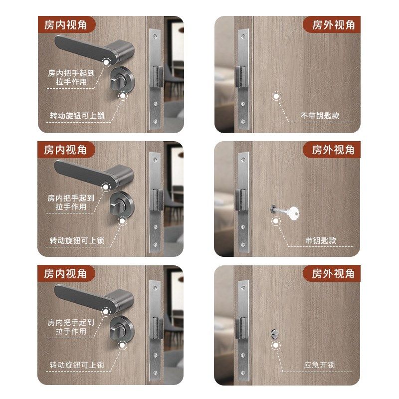珂耐德隐形门锁室内单面锁办公室门锁暗藏卧室家用黑色把手锁手柄
