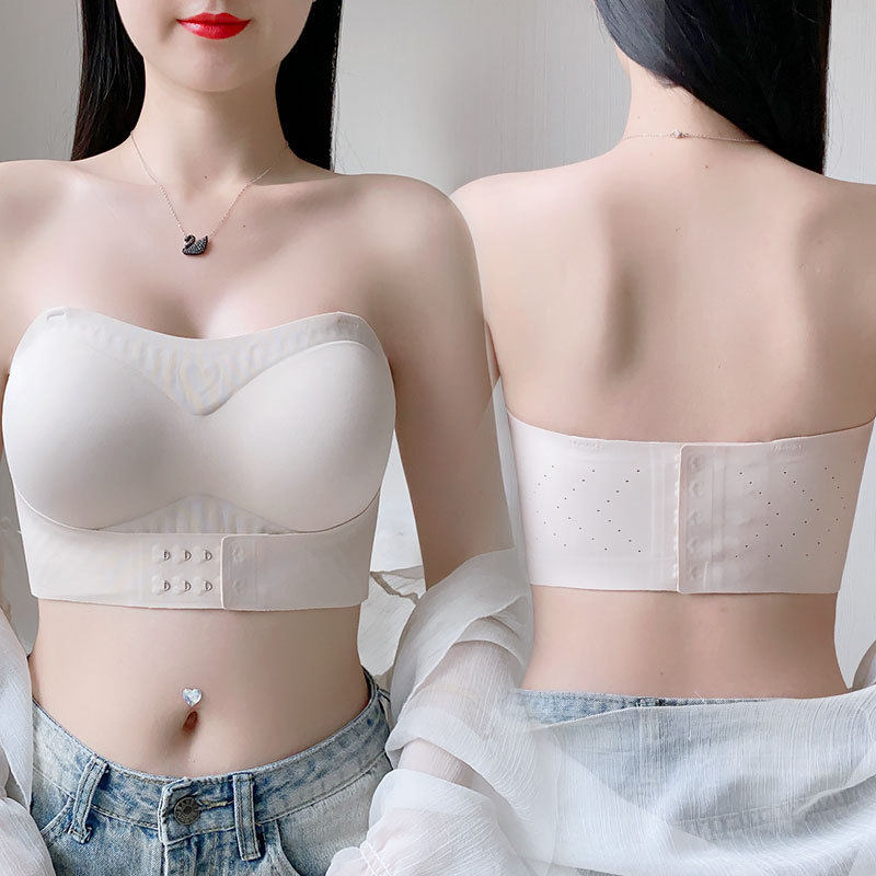 大码无肩带内衣女防滑大胸显小防下垂抹胸美背露肩吊带裙专用文胸