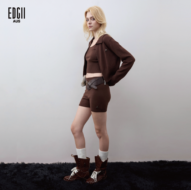 EDGII 2026SS新品时尚休闲针织套装女短针织开衫外套短裤三件套