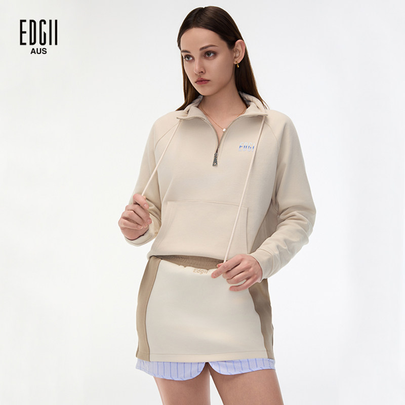 EDGII 秋冬新品半拉链外套灰色无帽长袖修身显瘦正肩开春卫衣