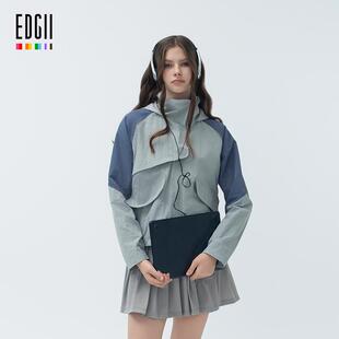 拉链防风休闲经典 EDGII 2024AW新品 拼色连帽运动外套女修身 时尚