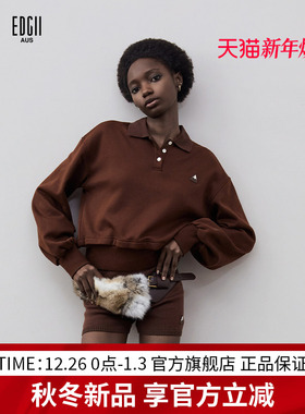 EDGII 2025AW新品polo领卫衣女长袖T恤休闲时尚宽松百搭上衣
