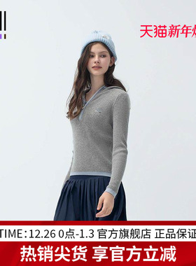 EDGII 2025SS新品半拉链连帽100%羊毛衫巴恩风撞色上衣针织衫