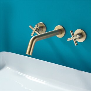 贝西全铜暗装面盆水龙头枪灰十字手轮双把三孔连体旋转嘴酒店工程
