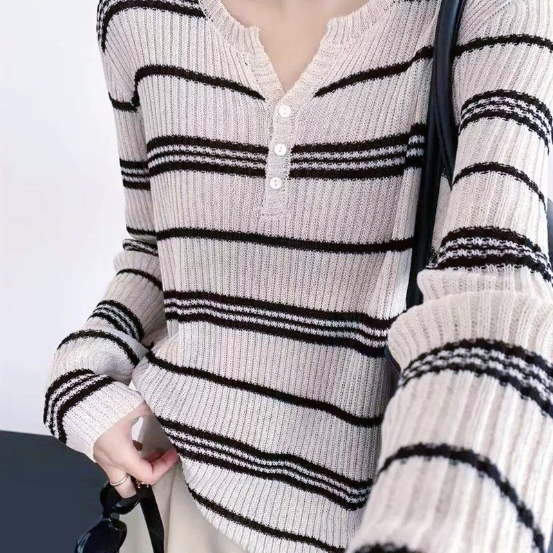 实穿满分~25春夏外出哺乳喂奶小V领简约亚麻条纹大码上衣月子服