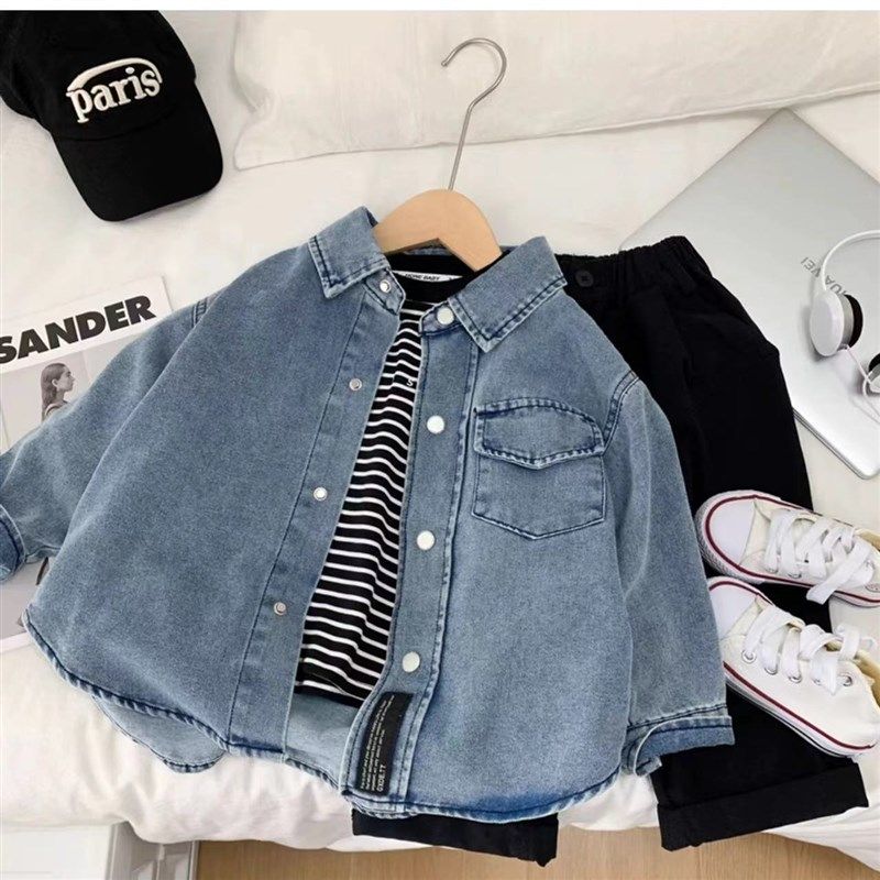 男童牛仔衬衫2025春秋新款洋气儿童长袖休闲外套中小童宝宝衬衣潮