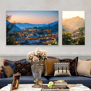 少数民族挂画苗族风情风景画彝族文化饭店农庄包厢包间墙面装饰画