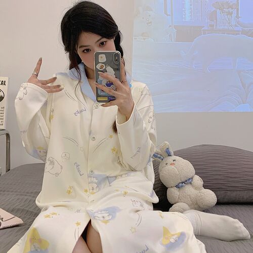 孕妇睡裙带胸垫喂奶月子服春秋款纯棉产后产妇夏季产房待产连衣裙