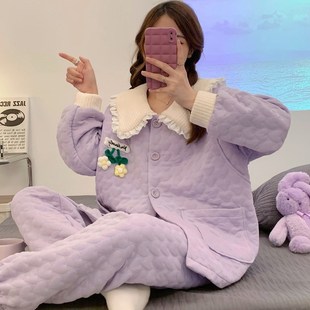 春秋冬季 加厚纯棉待产后喂奶哺乳月子服空气棉孕妇睡衣夹层怀孕期