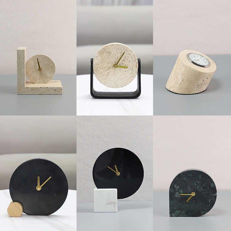 北欧天然大理石创意时钟摆件样板间客厅书房桌面装饰品洞石小座钟,家居饰品,座钟,淘宝优惠券,粉丝福利购,淘宝优惠卷