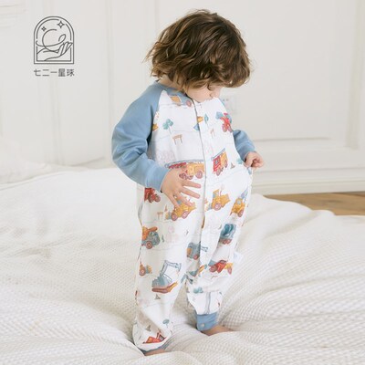 721星球婴儿睡袋竹棉纱布春秋款宝宝四季通用长袖分腿防踢被