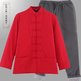 纯棉唐装男士棉袄棉裤套装中国风中式立领盘扣爸爸保暖棉服中山装