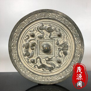 仿古铜镜摆件雕刻四大神兽铜镜农村收来古代青铜镜民俗老物件收藏
