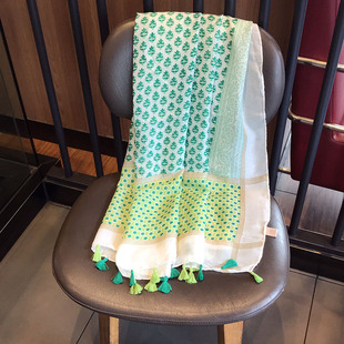 披肩新款夏季韩版遮阳丝巾棉麻围巾女纱巾印花海边沙滩巾