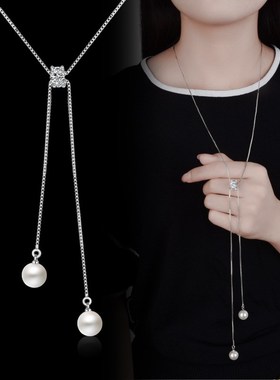 珍珠毛衣链长款女简约项链日韩国 项饰品百搭配饰直销