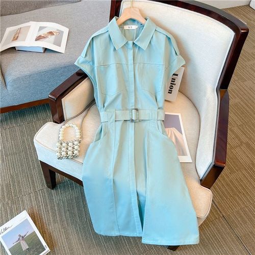 法式气质工装腰带拼接连衣裙子女通勤显瘦设计感小众2023春中长款