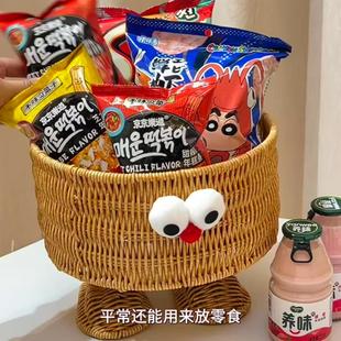 小黄人收纳篮卡通仿藤编水果零食面包筐厨房置物架家用桌面收纳筐