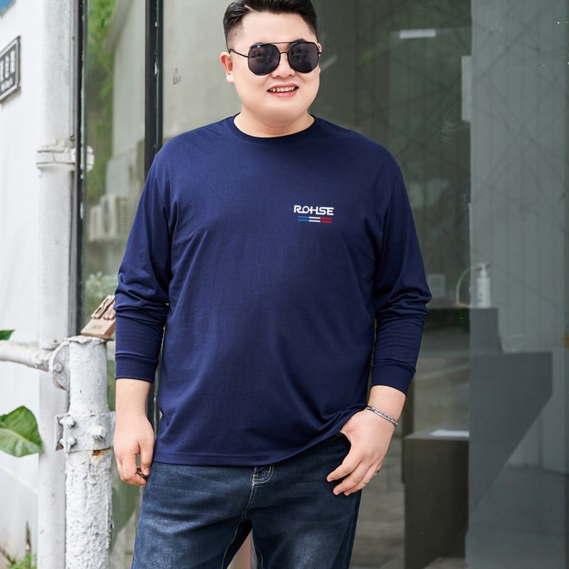 胖子春秋薄款男长袖T恤宽松休闲加肥加大纯棉P秋衣大码打底衫潮流