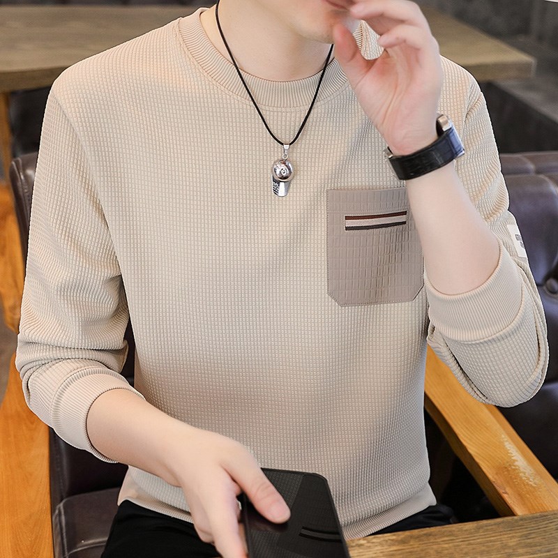 2024秋冬f新款男士长袖T恤小衫加肥加大码男装卫衣打底衫潮流秋衣