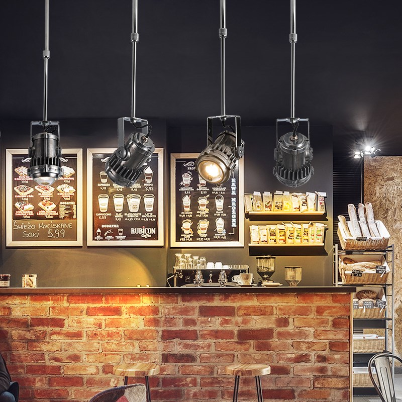 led轨道c店铺商用服装店射灯明装氛围防眩背景墙可伸缩工业吸顶灯