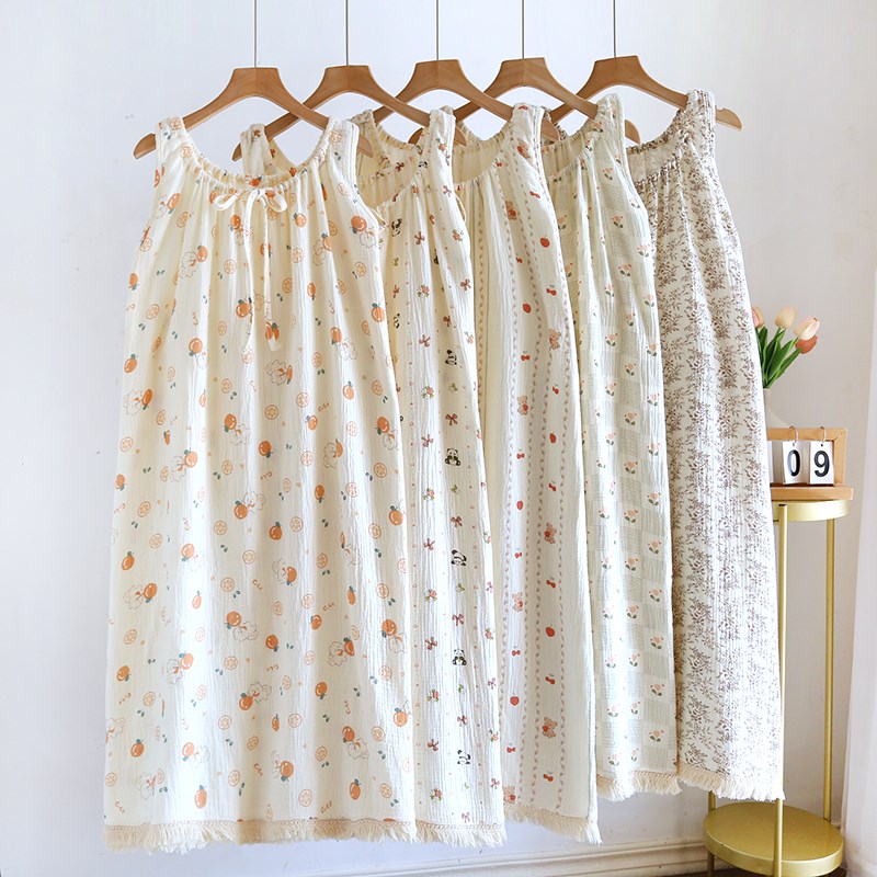 2025新款背心裙纱布睡裙女夏天D睡衣无袖甜美吊带连衣裙家居服