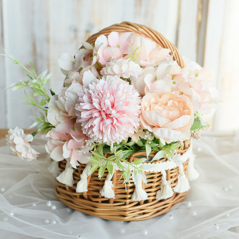花篮藤编编织篮子小花篮s手提摆件竹编篮子装饰插花花童野餐花篮