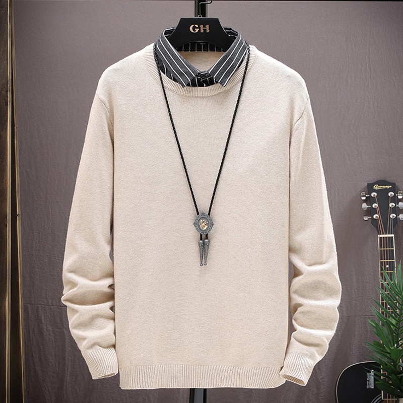 假两件毛衣男韩版l衬衣领针织衫秋冬季男士衬衫领打底衫两件套线