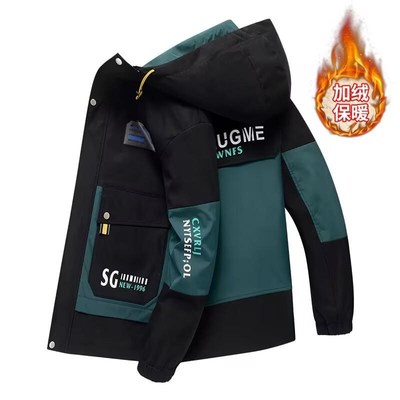 男士外套新款秋冬季加绒工装夹克帅气风衣休闲青少年学.生褂子上