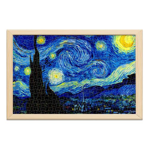 梵高星空拼图1000/500片带相框风景油画星K月夜成人2000块世界名