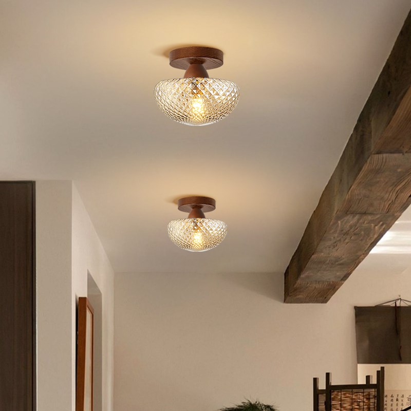 新中式复古胡桃走廊过道实木小吸顶E灯中古风楼梯阳台玄关衣帽间