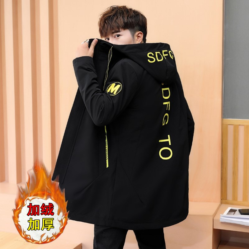 加绒加厚中长款夹克12男孩13初中学生14衣服大童1U5岁冬装棉服外
