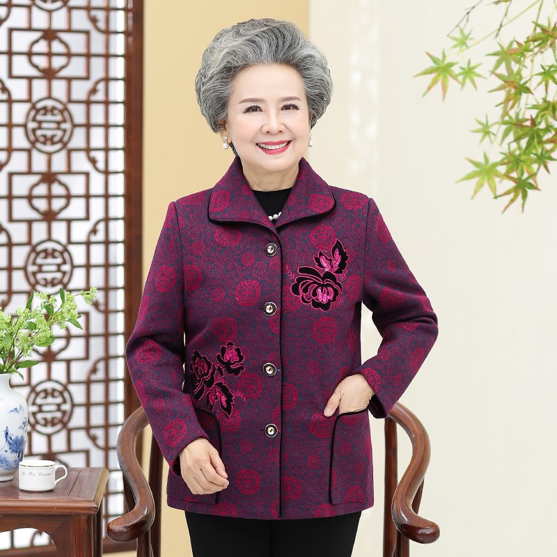 中老年人春秋外套女奶奶装秋季两用衫6070岁妈妈保W暖上衣服老太