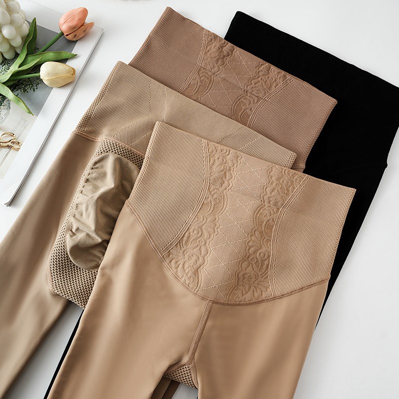 裸感水光袜d高腰蕾丝花收腹光腿神器连裤袜肤色打底裤春秋薄绒外
