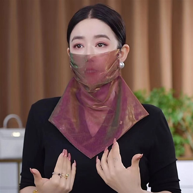 韩版新款夏季防晒面纱炫彩u挂珠多功能围巾丝巾时尚洋派百搭面罩