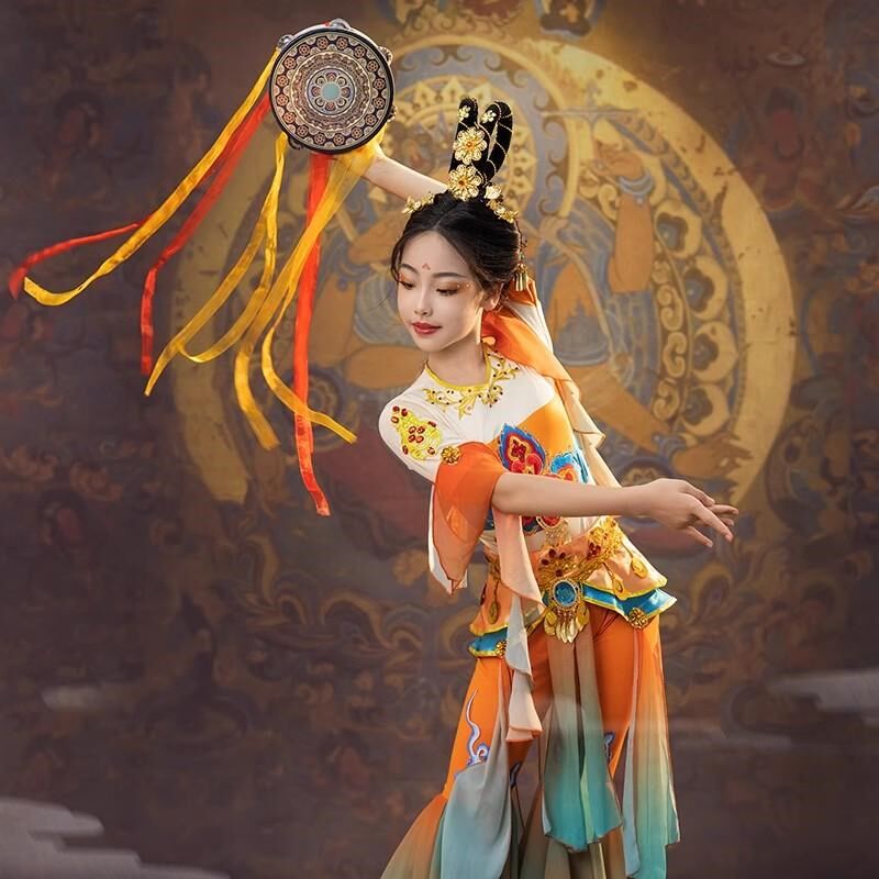 新款敦煌飞天乐鼓舞蹈服儿童古典舞飘逸仙女服P反弹琵琶女童演出