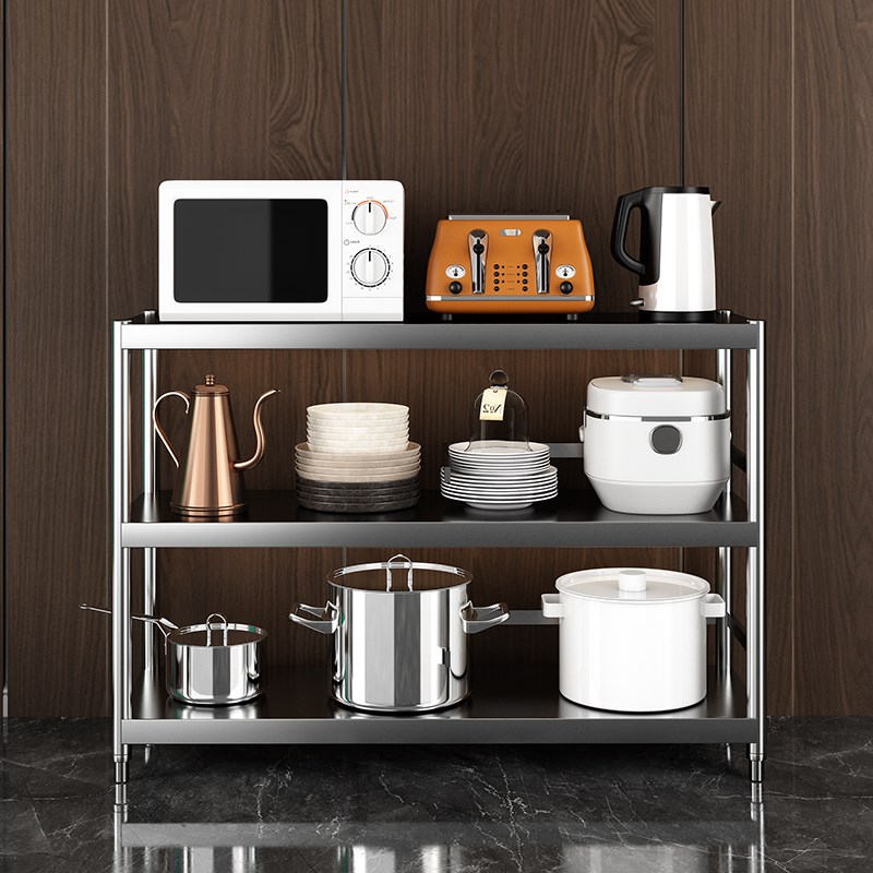 恒润三层b厨房不锈钢架子落地多层收纳架微波炉置物架仓库储物货