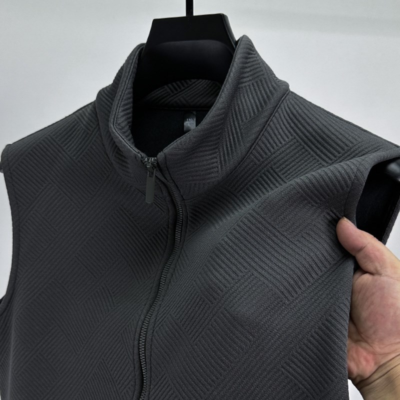 秋冬拉链立领马甲男加绒加厚开衫外套无袖L坎肩潮流休闲提花背心
