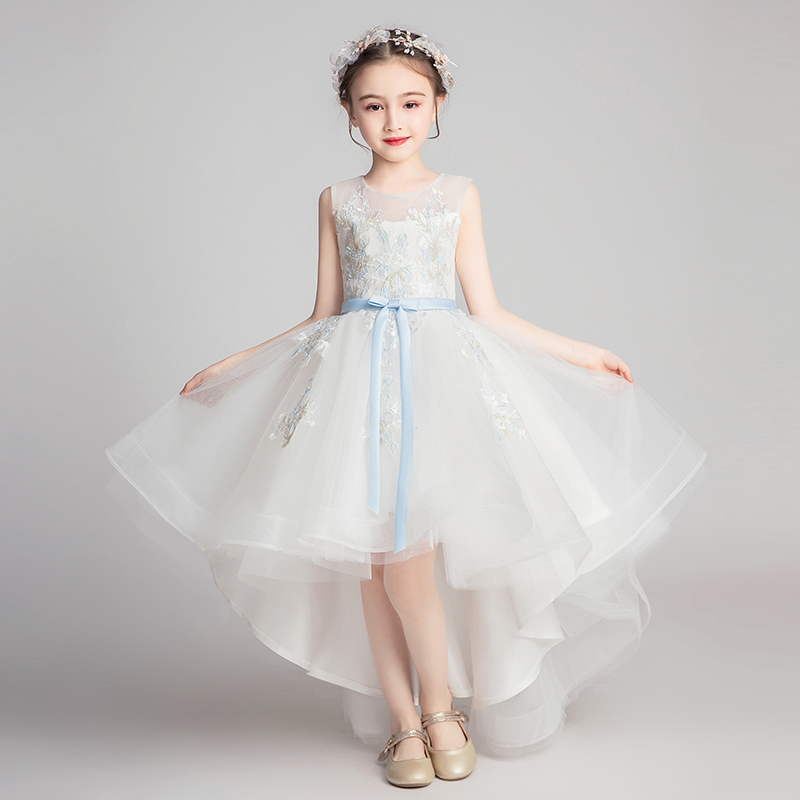 儿童礼服公e主裙女童生日白色小花童主持人钢琴演出服高端洋气夏