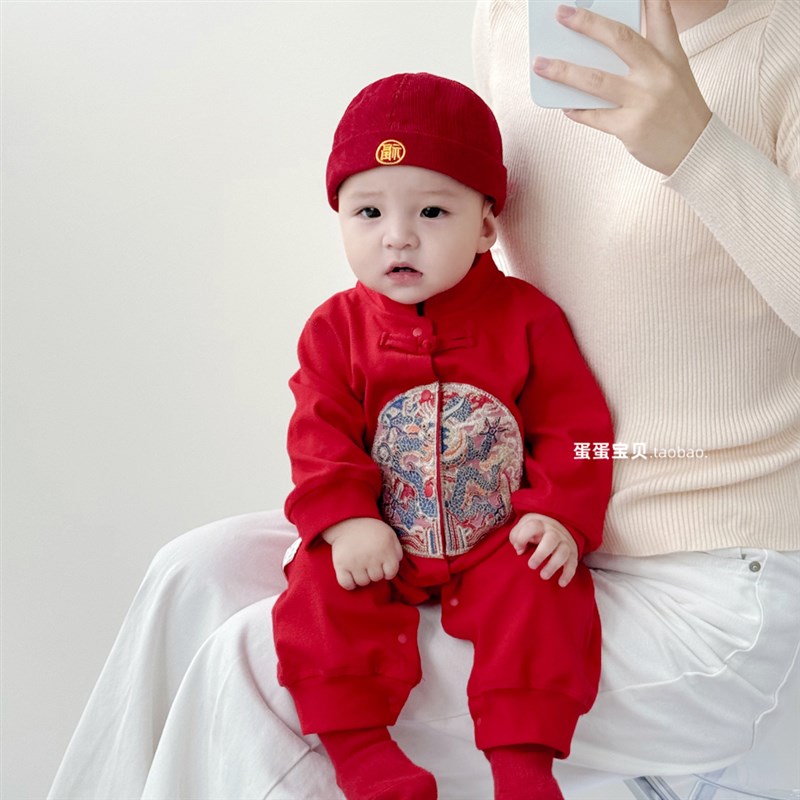 中式男宝宝衣服少爷连体婴儿秋z装满月百天周岁礼服秋季秋冬装加