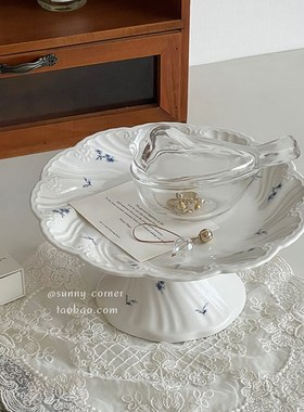 法式复古陶瓷高脚托盘摆件高颜值下午茶甜点蛋糕托盘香薰收纳托盘