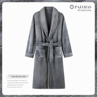 睡袍爸爸秋冬款珊瑚绒加厚款加绒保暖男款法兰绒中长款浴袍家居服