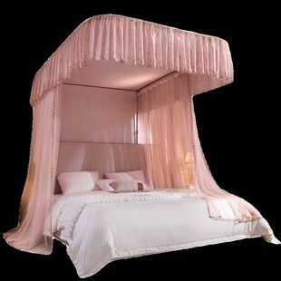 防尘遮光雪纺u型导轨蚊帐家用三开门落地支架杆加粗加厚可升降轨