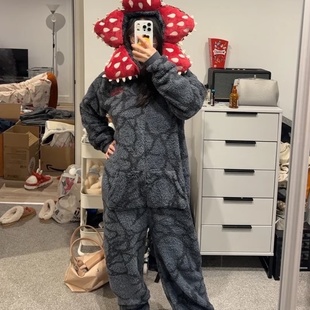 魔王达达连帽睡袍搞怪食人花cos连体衣珊瑚绒家居服怪奇物语睡衣