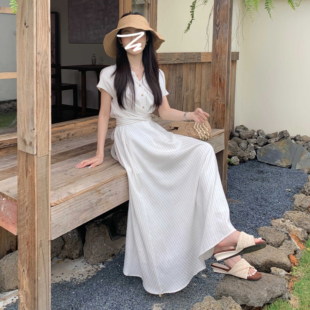法式浪漫条纹短袖洋装女2